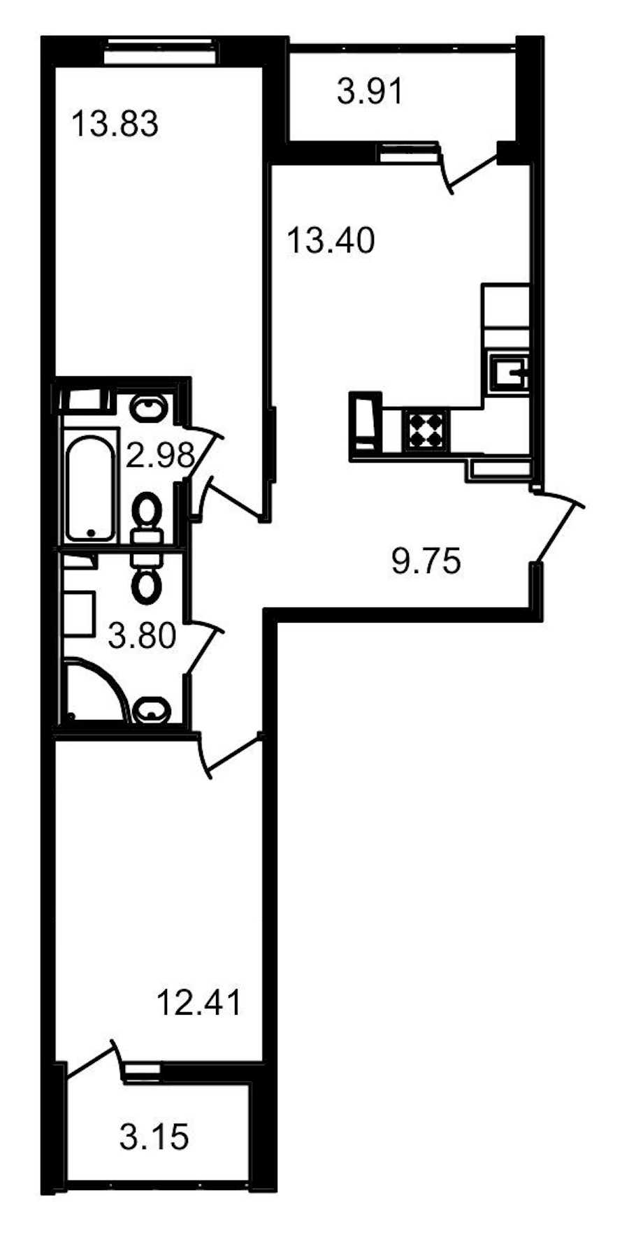 Двухкомнатная квартира в : площадь 63.23 м2 , этаж: 12 – купить в Санкт-Петербурге